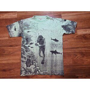 Vintage One Stop Single Stitch Green All Over Graphic Island Boyz Messina Green